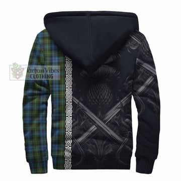 Mackenzie (Mckenzie) Tartan Sherpa Hoodie with Family Crest Cross Sword Thistle Celtic Vibes