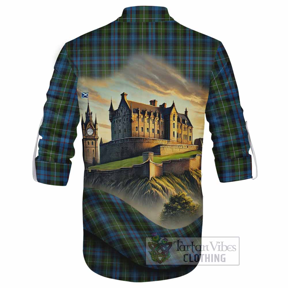 Tartan Vibes Clothing Mackenzie (Mckenzie) Tartan Family Crest Ghillie Kilt Shirt with Scottish Ancient Castle Style