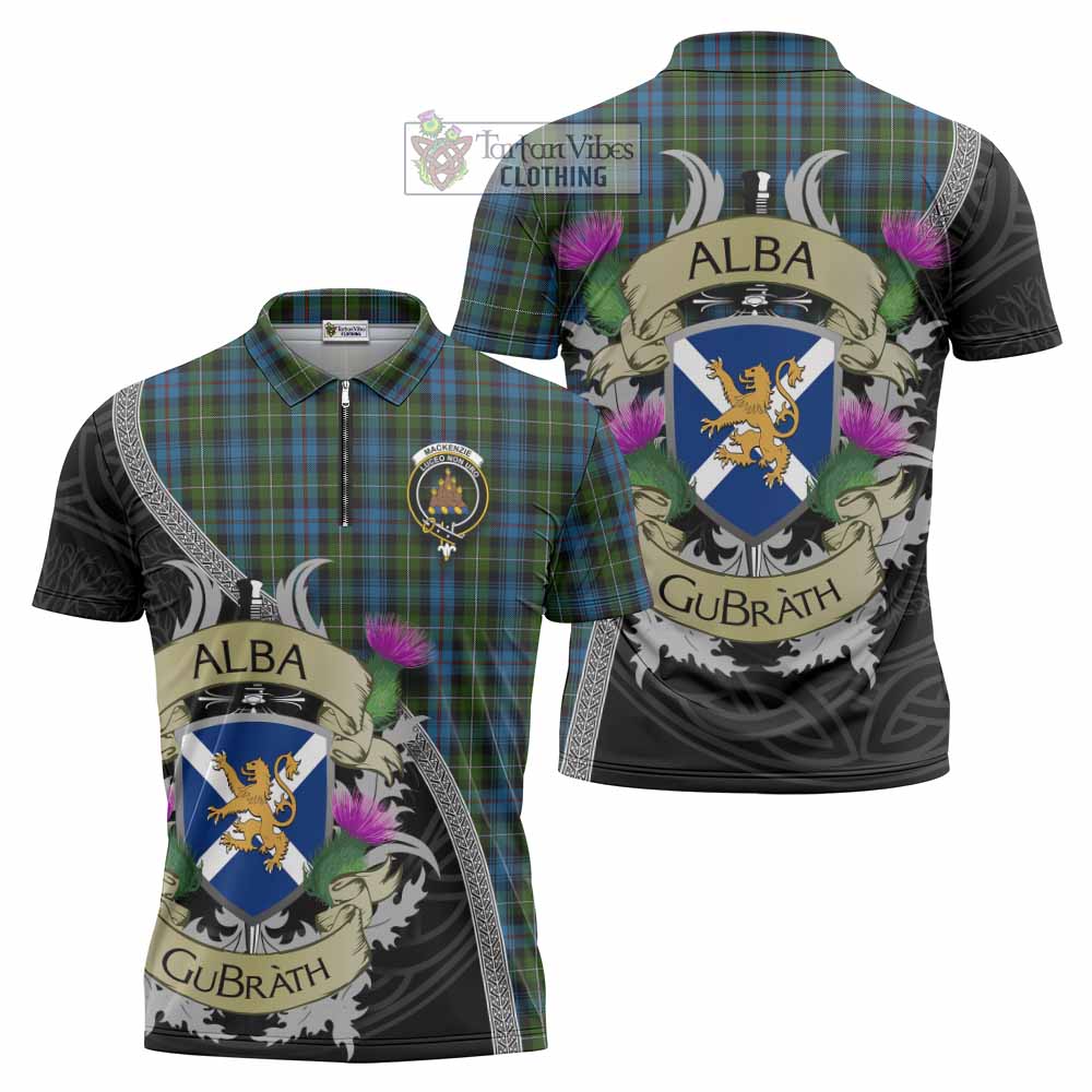 Tartan Vibes Clothing Mackenzie (Mckenzie) Tartan Family Crest Zipper Polo Shirt Lion Rampant Royal Thistle Shield Celtic Inspired