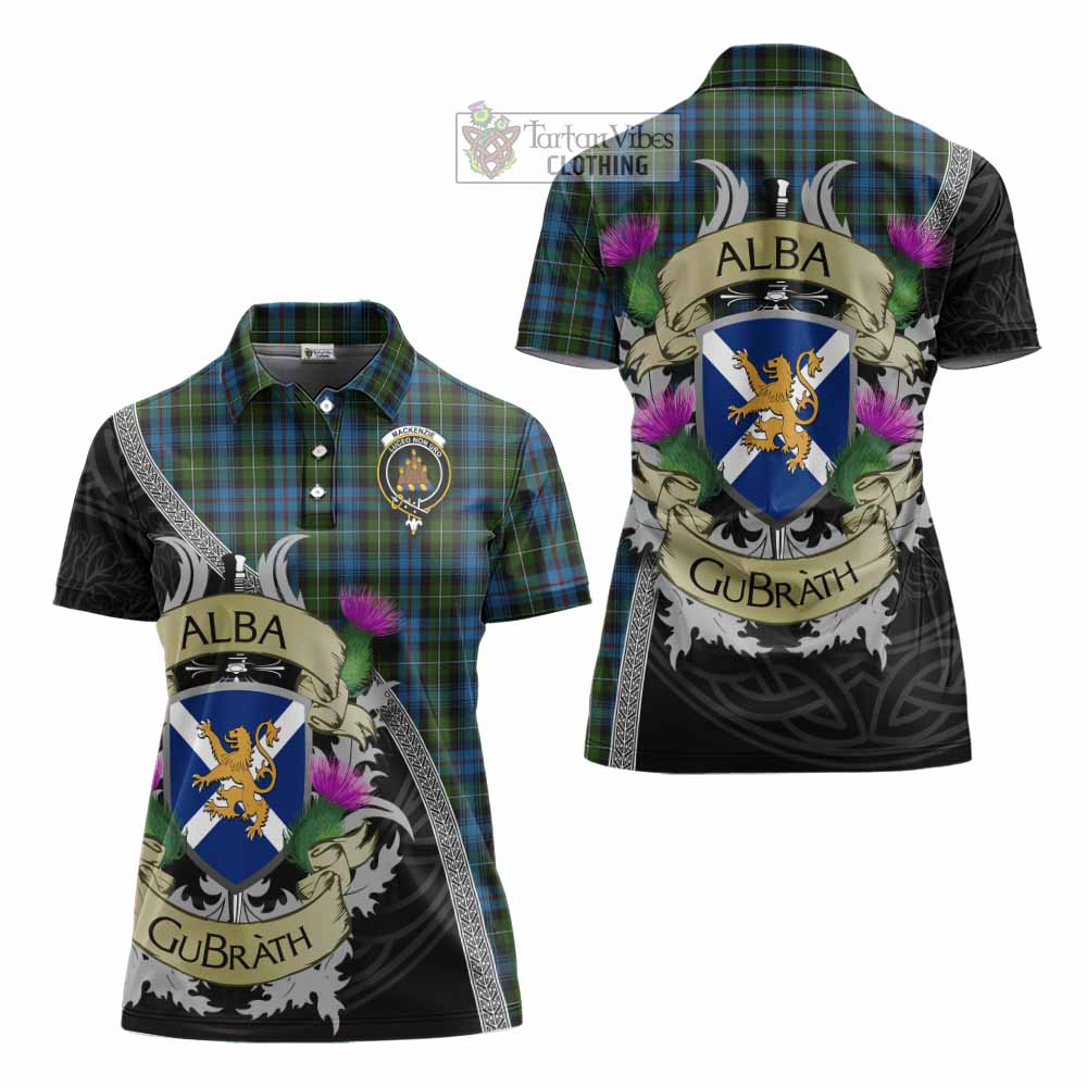 Tartan Vibes Clothing Mackenzie (Mckenzie) Tartan Family Crest Women's Polo Shirt Lion Rampant Royal Thistle Shield Celtic Inspired