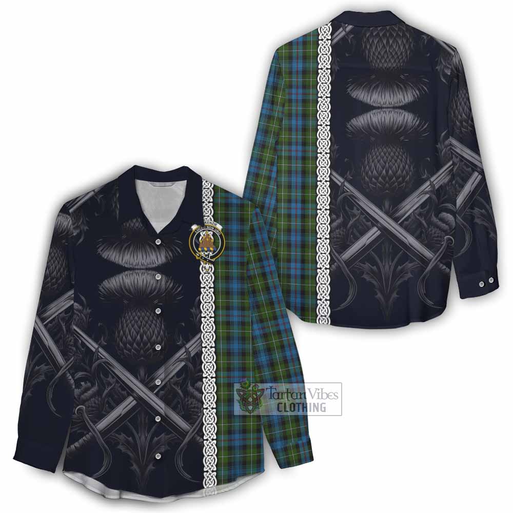 Tartan Vibes Clothing Mackenzie (Mckenzie) Tartan Women's Casual Shirt with Family Crest Cross Sword Thistle Celtic Vibes