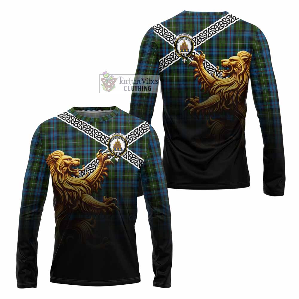 Tartan Vibes Clothing Mackenzie (Mckenzie) Crest Tartan Long Sleeve T-Shirt with Golden Lion Emblem Celtic Style