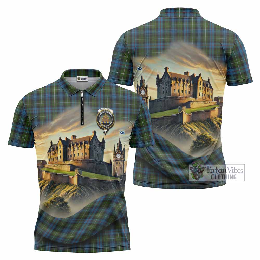 Tartan Vibes Clothing Mackenzie (Mckenzie) Tartan Family Crest Zipper Polo Shirt with Scottish Ancient Castle Stype
