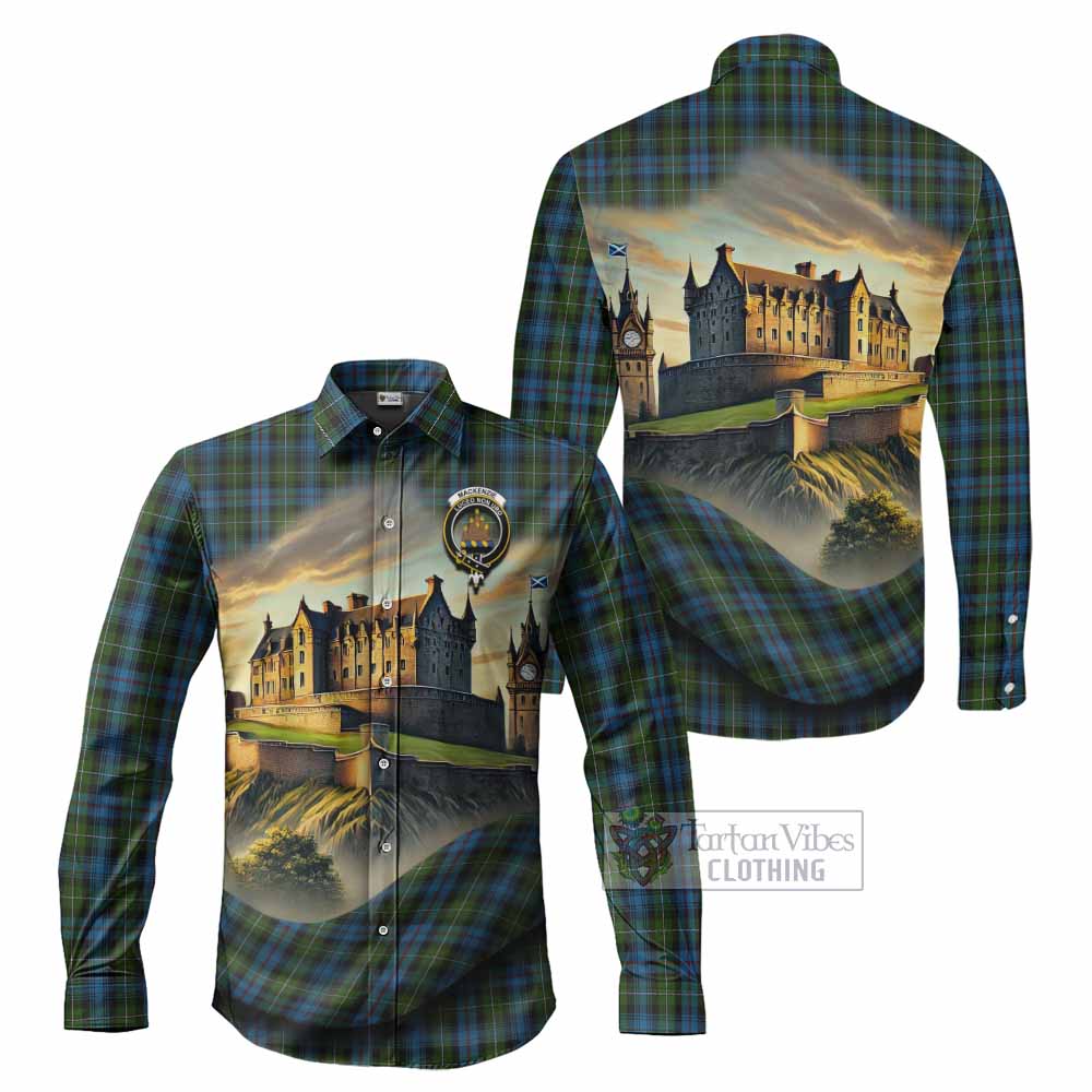 Tartan Vibes Clothing Mackenzie (Mckenzie) Tartan Family Crest Long Sleeve Button Shirt with Scottish Ancient Castle Style