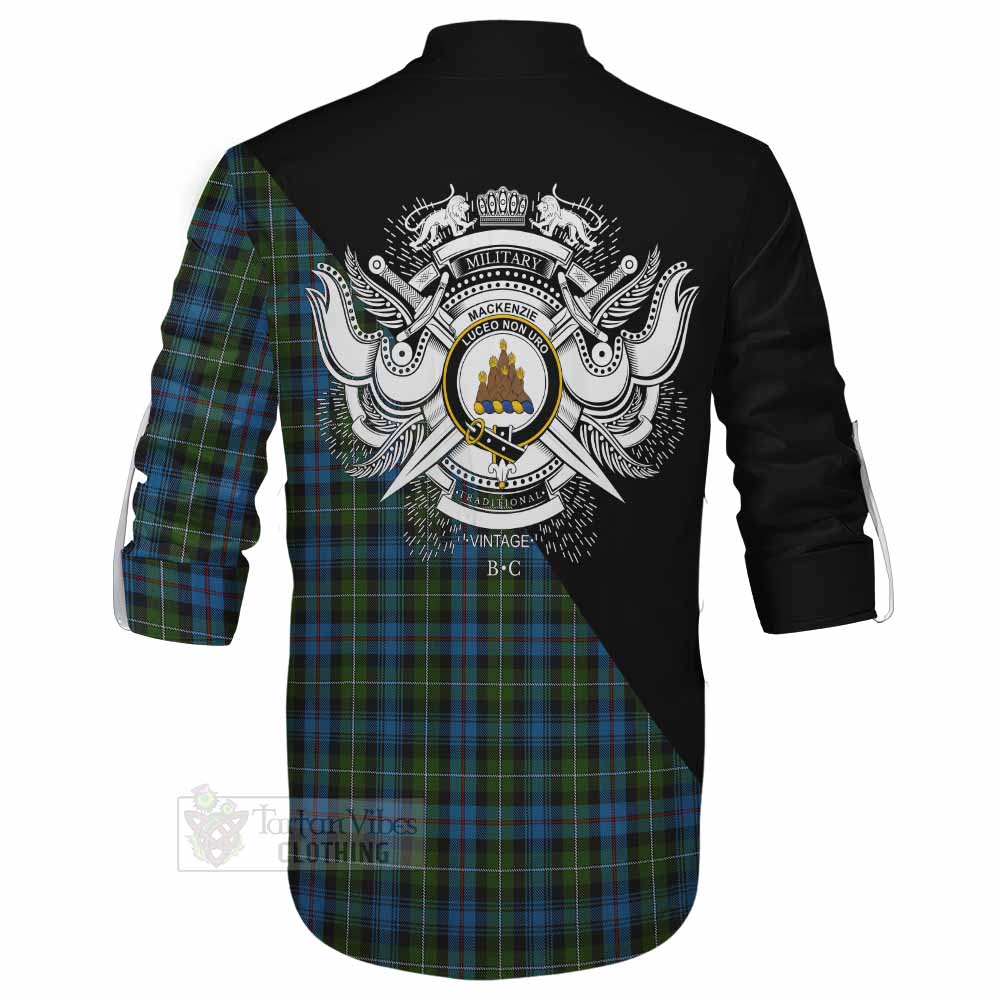 Tartan Vibes Clothing Mackenzie (Mckenzie) Tartan Ghillie Kilt Shirt with Family Crest and Military Logo Style