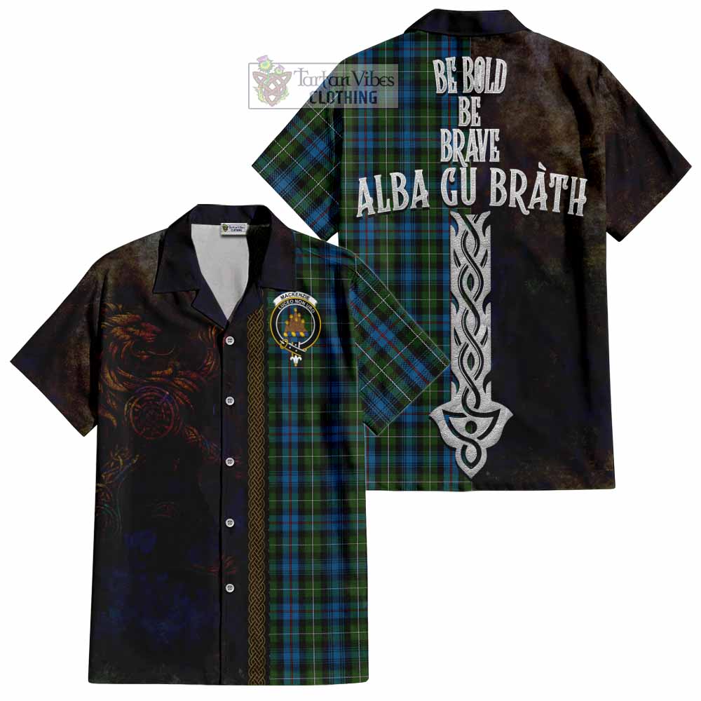 Tartan Vibes Clothing Mackenzie (Mckenzie) Tartan Family Crest Short Sleeve Button Shirt Alba Gu Brath Be Brave Lion Ancient Style