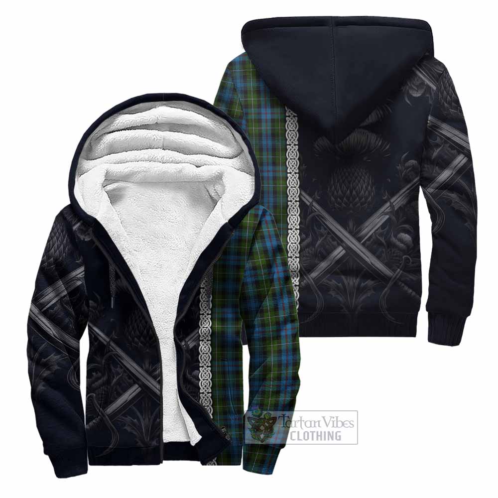 Tartan Vibes Clothing Mackenzie (Mckenzie) Tartan Sherpa Hoodie with Family Crest Cross Sword Thistle Celtic Vibes