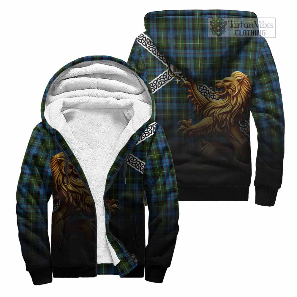 Tartan Vibes Clothing Mackenzie (Mckenzie) Crest Tartan Sherpa Hoodie with Golden Lion Emblem Celtic Style