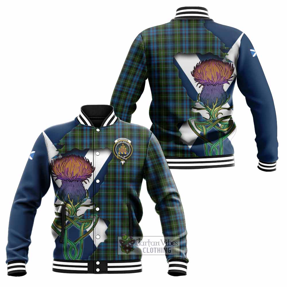 Tartan Vibes Clothing Mackenzie (Mckenzie) Tartan Family Crest Baseball Jacket Scottish Thistle Celtic Inspired