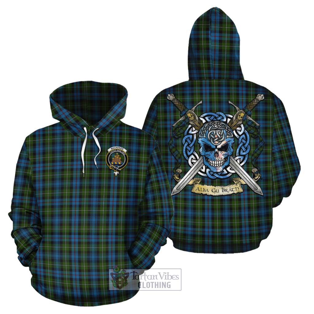 Tartan Vibes Clothing Mackenzie (Mckenzie) Tartan Cotton Hoodie with Family Crest Celtic Skull Style