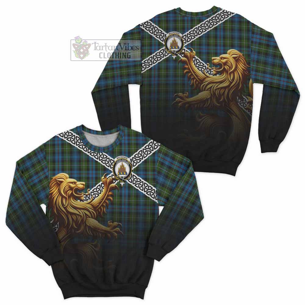 Tartan Vibes Clothing Mackenzie (Mckenzie) Crest Tartan Sweatshirt with Golden Lion Emblem Celtic Style