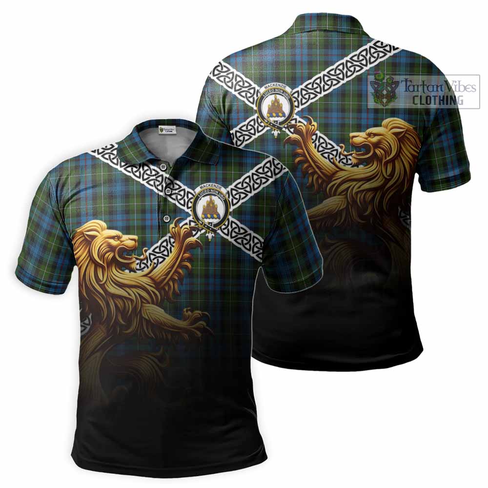 Tartan Vibes Clothing Mackenzie (Mckenzie) Crest Tartan Polo Shirt with Golden Lion Emblem Celtic Style