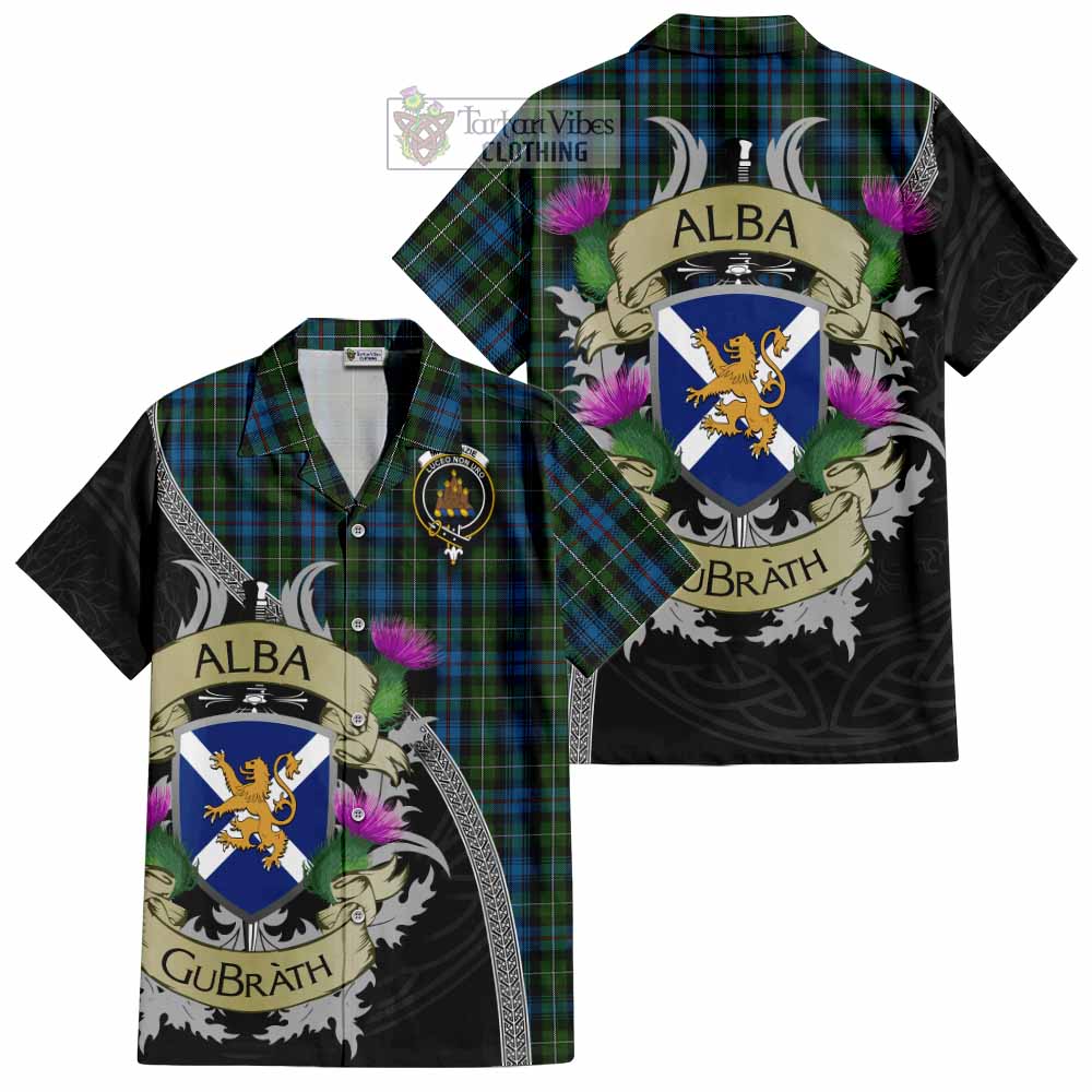 Tartan Vibes Clothing Mackenzie (Mckenzie) Tartan Family Crest Short Sleeve Button Shirt Lion Rampant Royal Thistle Shield Celtic Inspired