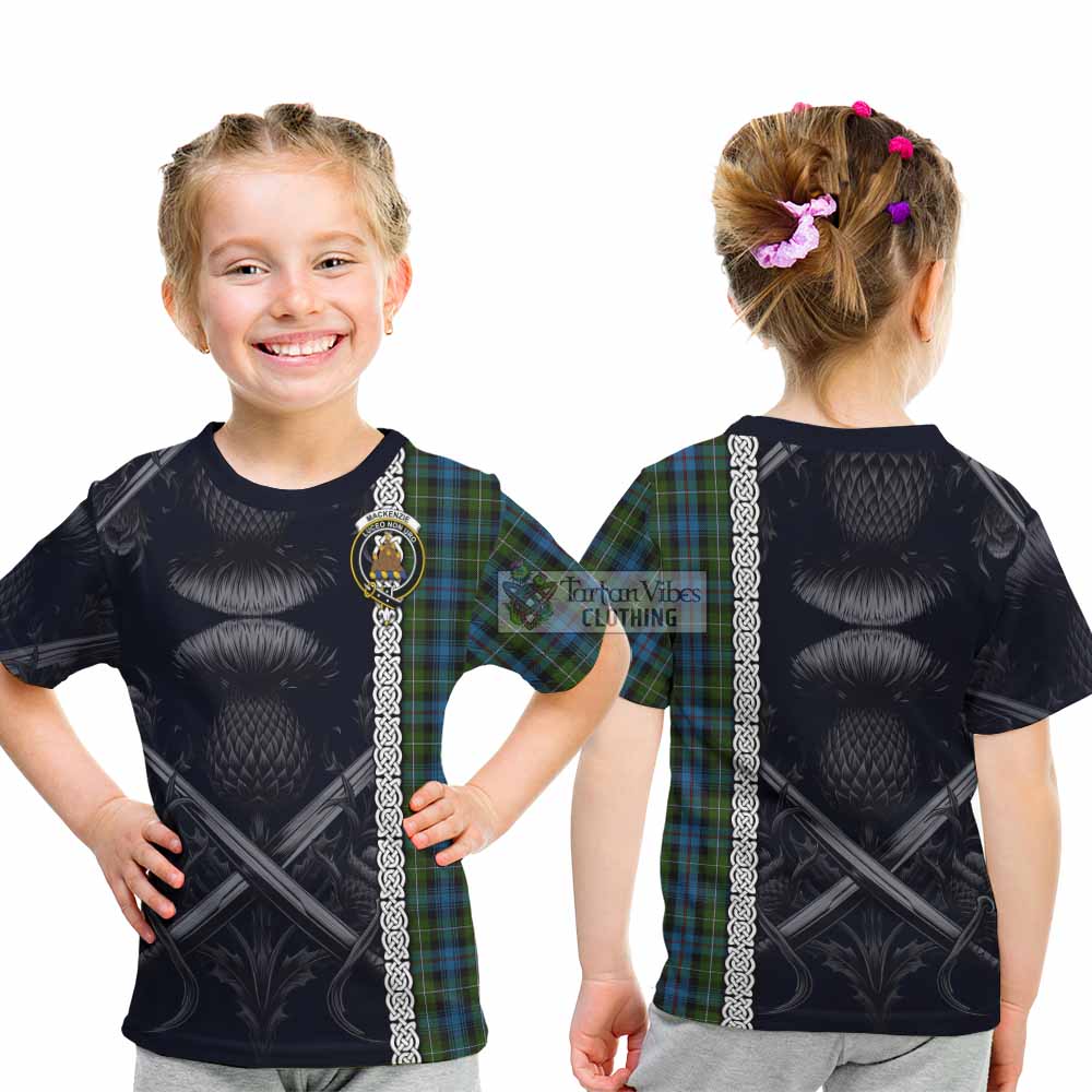 Tartan Vibes Clothing Mackenzie (Mckenzie) Tartan Kid T-Shirt with Family Crest Cross Sword Thistle Celtic Vibes