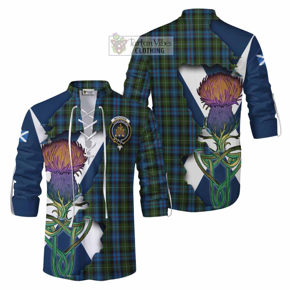 Tartan Vibes Clothing Mackenzie (Mckenzie) Tartan Family Crest Ghillie Kilt Shirt Scottish Thistle Celtic Inspired