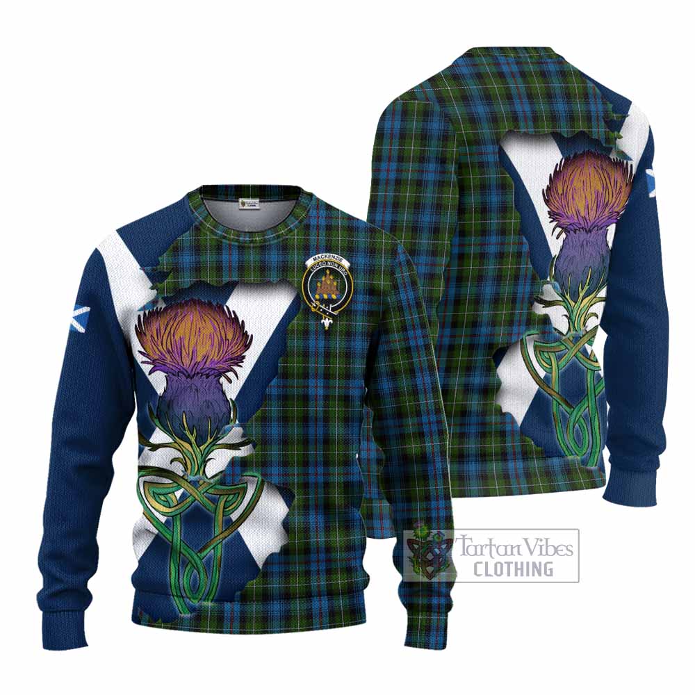 Tartan Vibes Clothing Mackenzie (Mckenzie) Tartan Family Crest Knitted Sweater Scottish Thistle Celtic Inspired