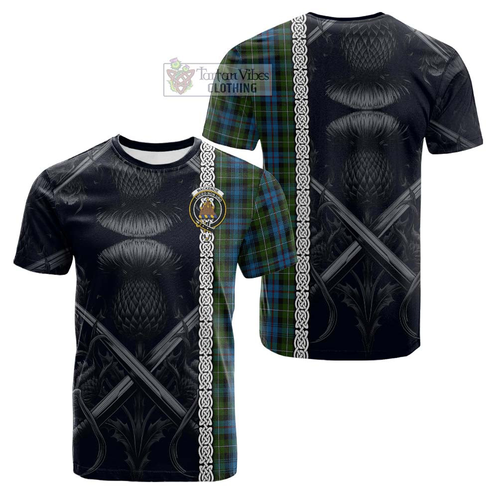 Tartan Vibes Clothing Mackenzie (Mckenzie) Tartan Cotton T-shirt with Family Crest Cross Sword Thistle Celtic Vibes