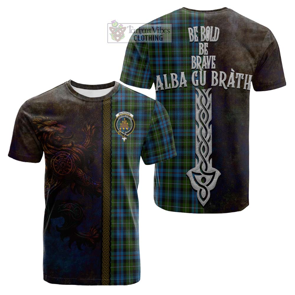 Tartan Vibes Clothing Mackenzie (Mckenzie) Tartan Family Crest Cotton T-shirt Alba Gu Brath Be Brave Lion Ancient Style