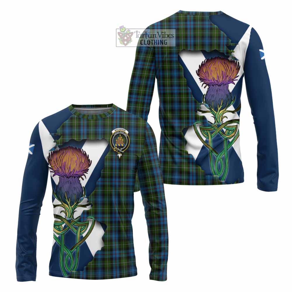 Tartan Vibes Clothing Mackenzie (Mckenzie) Tartan Family Crest Long Sleeve T-Shirt Scottish Thistle Celtic Inspired