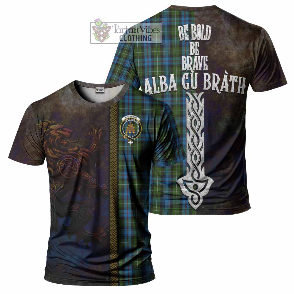 Tartan Vibes Clothing Mackenzie (Mckenzie) Tartan Family Crest T-Shirt Alba Gu Brath Be Brave Lion Ancient Style