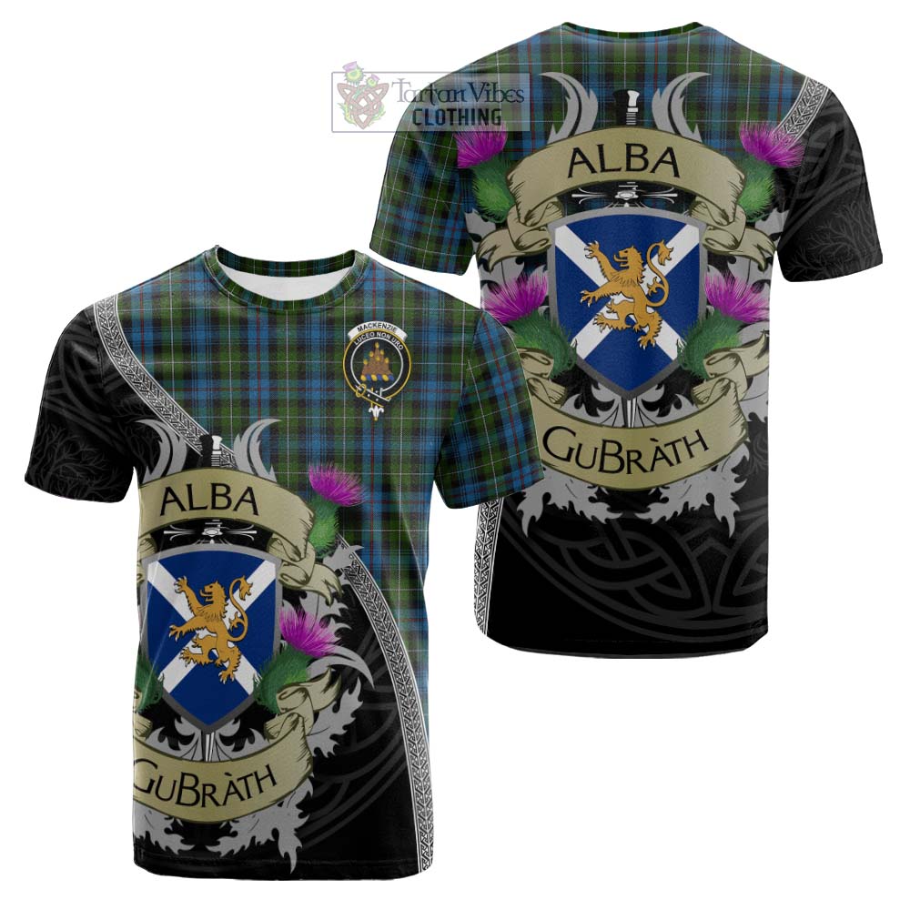 Tartan Vibes Clothing Mackenzie (Mckenzie) Tartan Family Crest Cotton T-shirt Lion Rampant Royal Thistle Shield Celtic Inspired