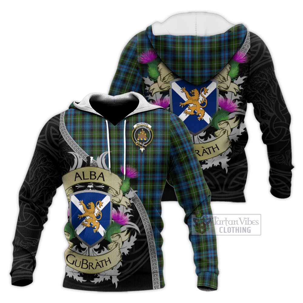 Tartan Vibes Clothing Mackenzie (Mckenzie) Tartan Family Crest Knitted Hoodie Lion Rampant Royal Thistle Shield Celtic Inspired