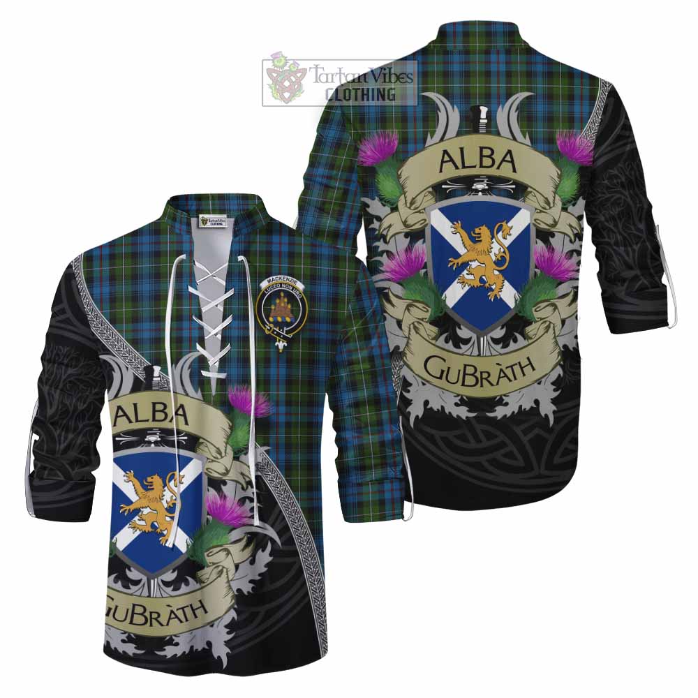 Tartan Vibes Clothing Mackenzie (Mckenzie) Tartan Family Crest Ghillie Kilt Shirt Lion Rampant Royal Thistle Shield Celtic Inspired