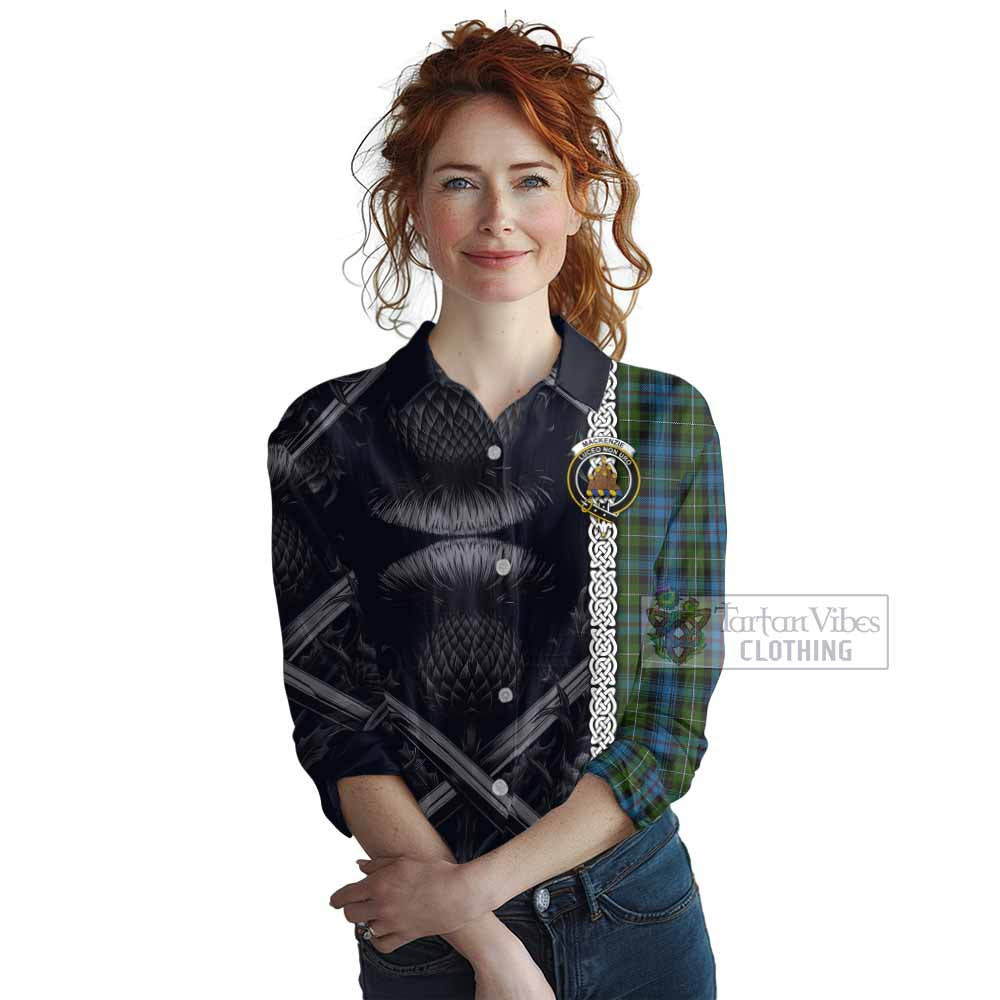 Tartan Vibes Clothing Mackenzie (Mckenzie) Tartan Women's Casual Shirt with Family Crest Cross Sword Thistle Celtic Vibes