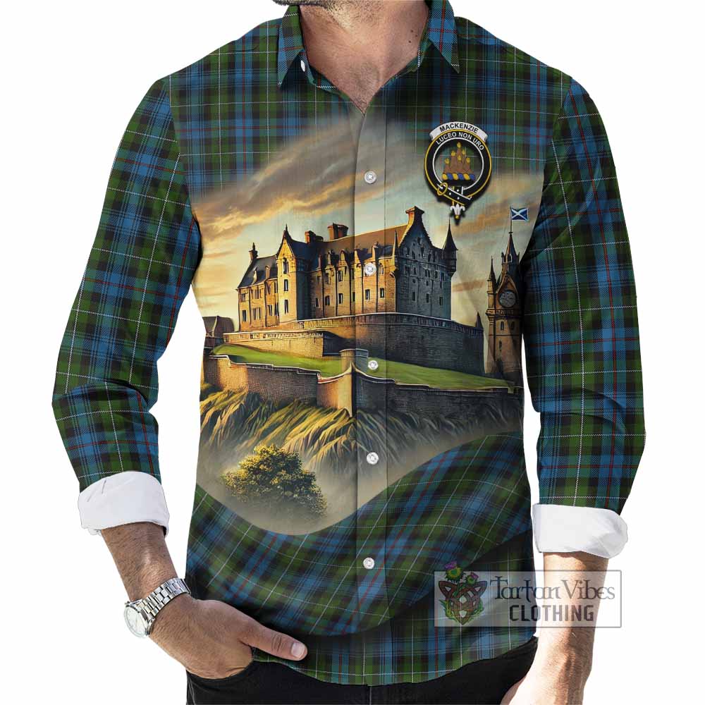 Tartan Vibes Clothing Mackenzie (Mckenzie) Tartan Family Crest Long Sleeve Button Shirt with Scottish Ancient Castle Style