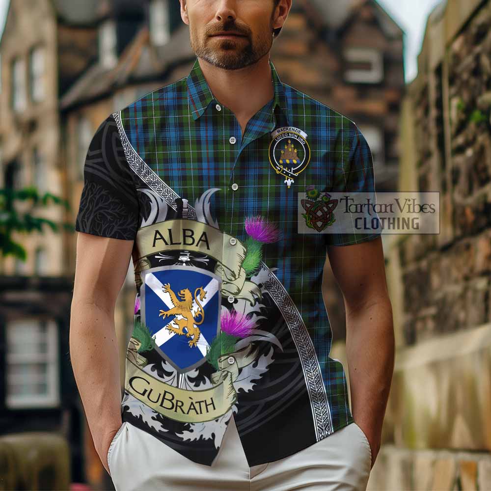 Tartan Vibes Clothing Mackenzie (Mckenzie) Tartan Family Crest Short Sleeve Button Shirt Lion Rampant Royal Thistle Shield Celtic Inspired