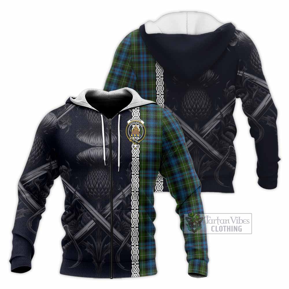 Tartan Vibes Clothing Mackenzie (Mckenzie) Tartan Knitted Hoodie with Family Crest Cross Sword Thistle Celtic Vibes