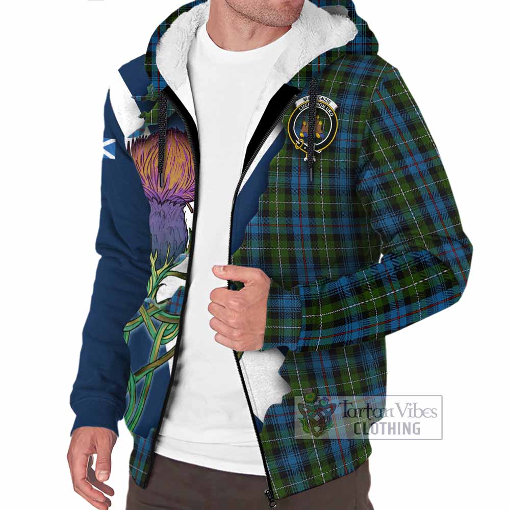 Tartan Vibes Clothing Mackenzie (Mckenzie) Tartan Family Crest Sherpa Hoodie Scottish Thistle Celtic Inspired