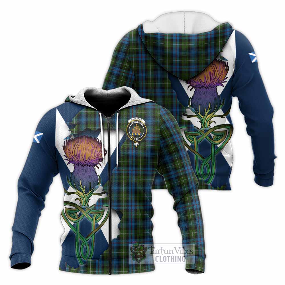 Tartan Vibes Clothing Mackenzie (Mckenzie) Tartan Family Crest Knitted Hoodie Scottish Thistle Celtic Inspired