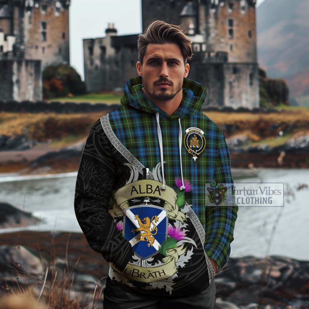 Tartan Vibes Clothing Mackenzie (Mckenzie) Tartan Family Crest Cotton Hoodie Lion Rampant Royal Thistle Shield Celtic Inspired