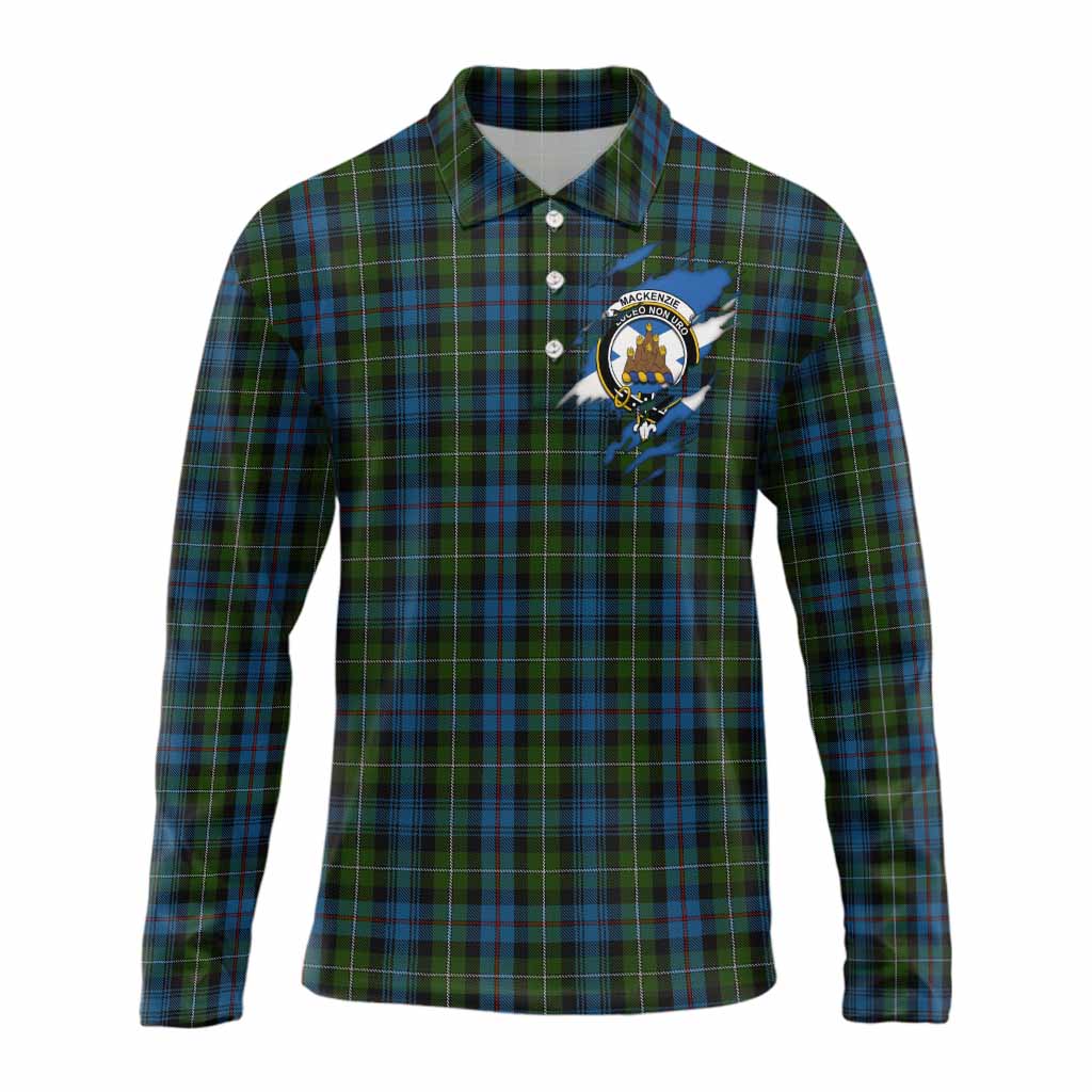 Mackenzie (Mckenzie) Clan Crest In Me Tartan Long Sleeve Polo Shirt Scotland Flag Style