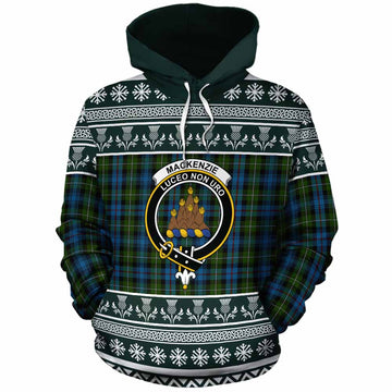 Mackenzie (Mckenzie) Clan Tartan Christmas Cotton Hoodie with Family Crest