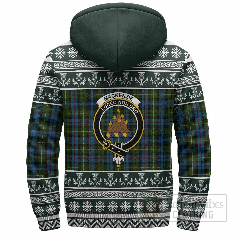 Mackenzie (Mckenzie) Clan Tartan Christmas Fleece Hoodie with Family Crest - Tartan Vibes Clothing