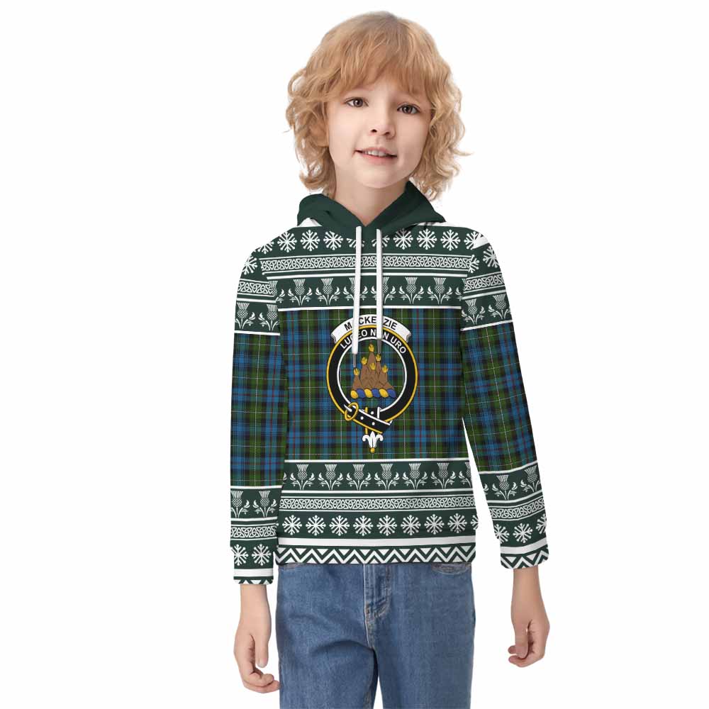 Mackenzie (Mckenzie) Clan Tartan Christmas Kid Hoodie with Family Crest - Tartan Vibes Clothing