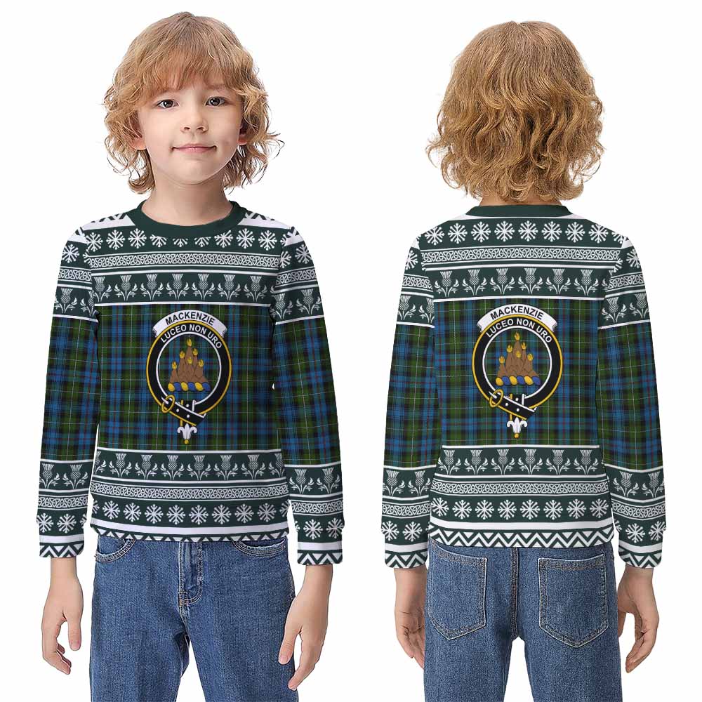 Mackenzie (Mckenzie) Clan Tartan Christmas Kid Ugly Sweatshirt with Family Crest - Tartan Vibes Clothing