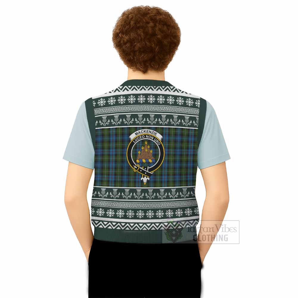 Mackenzie (Mckenzie) Clan Tartan Christmas Knitted V-Neck Vest with Family Crest - Tartan Vibes Clothing