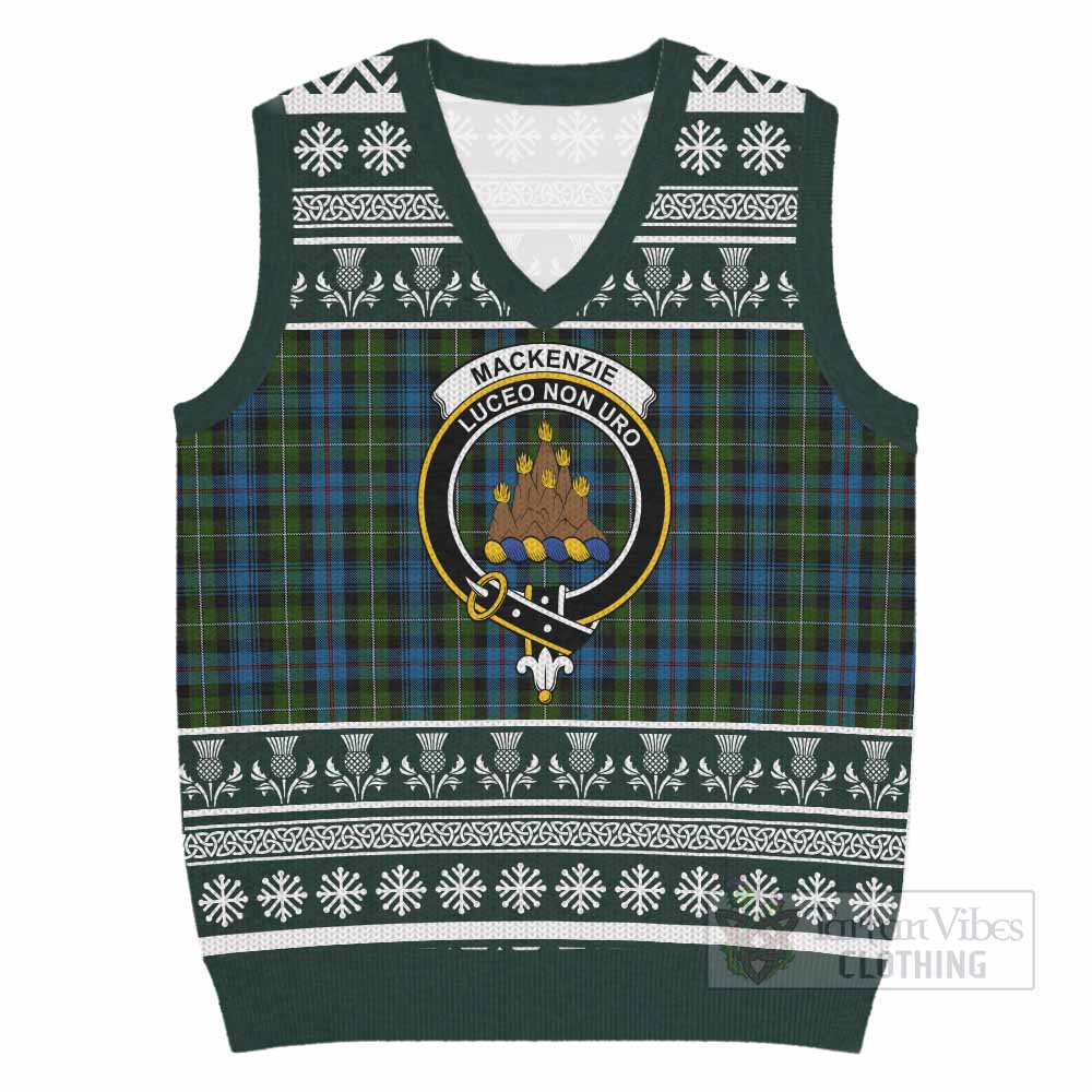 Mackenzie (Mckenzie) Clan Tartan Christmas Knitted V-Neck Vest with Family Crest - Tartan Vibes Clothing