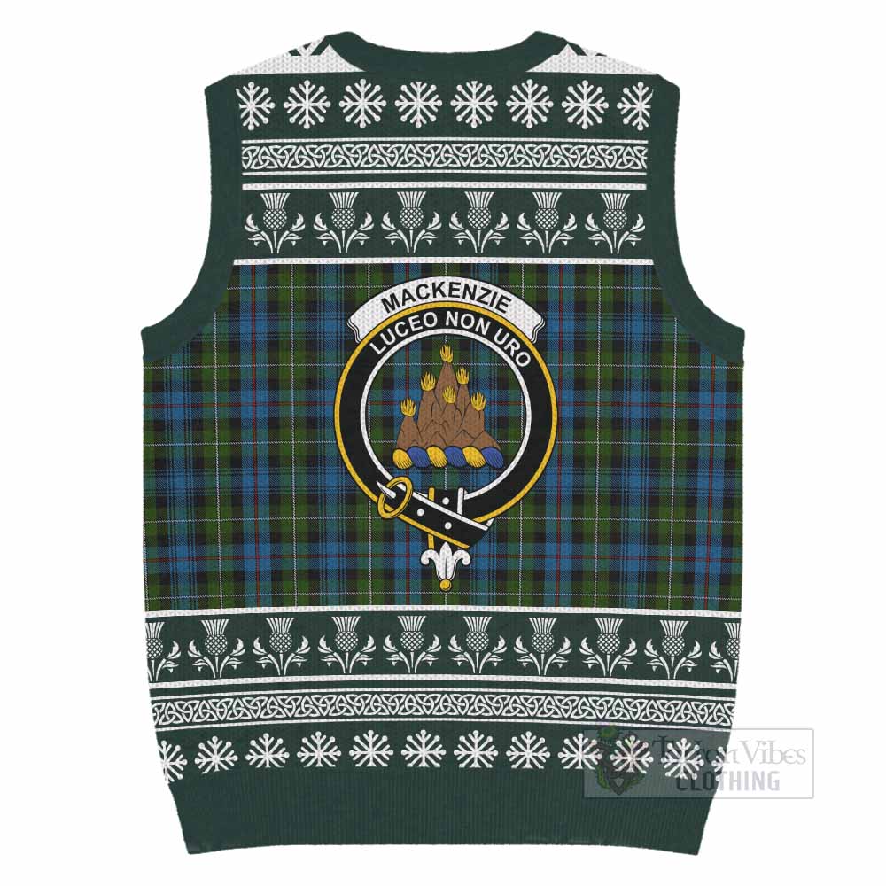 Mackenzie (Mckenzie) Clan Tartan Christmas Knitted V-Neck Vest with Family Crest - Tartan Vibes Clothing