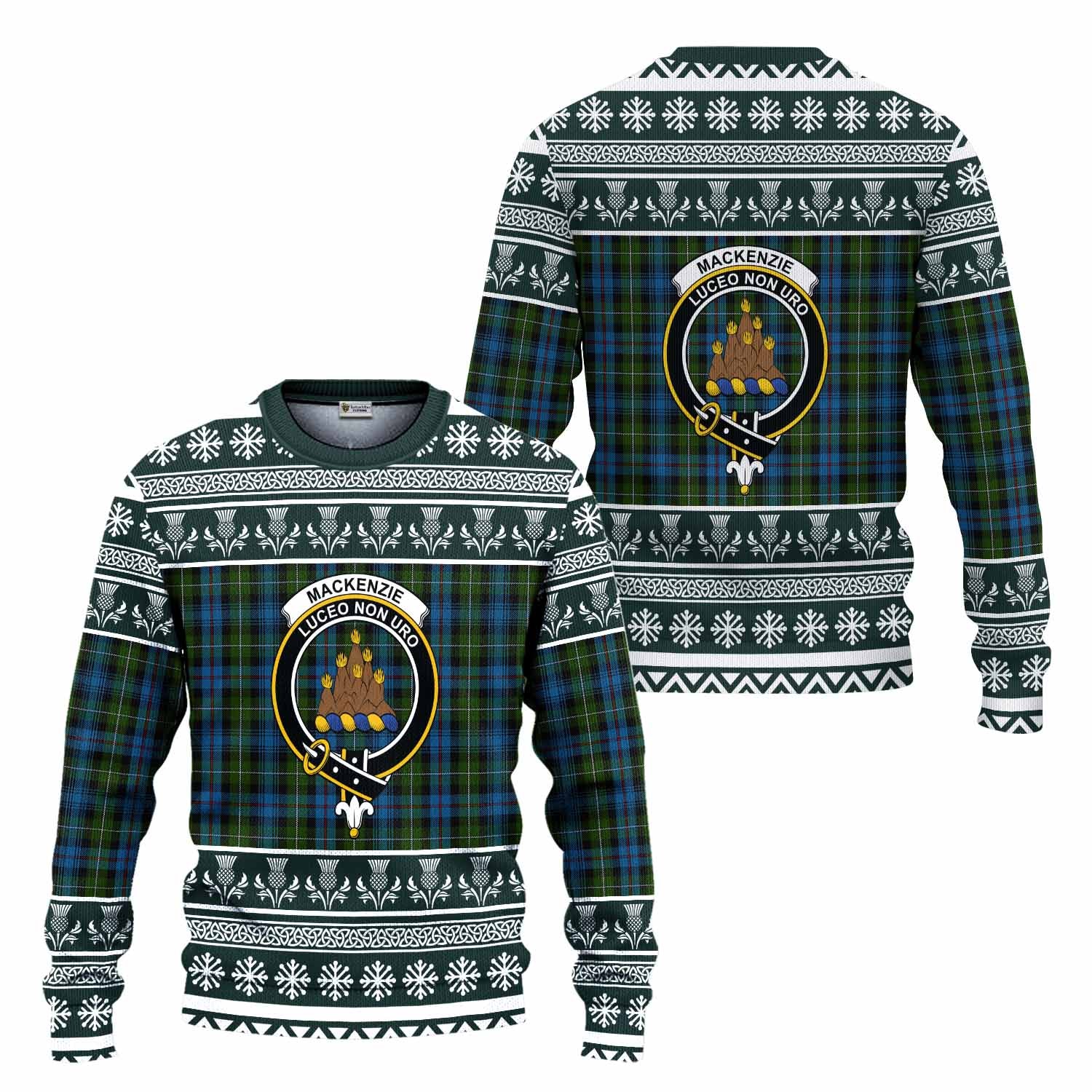 Mackenzie (Mckenzie) Clan Tartan Christmas Ugly Sweater with Family Crest - Tartan Vibes Clothing