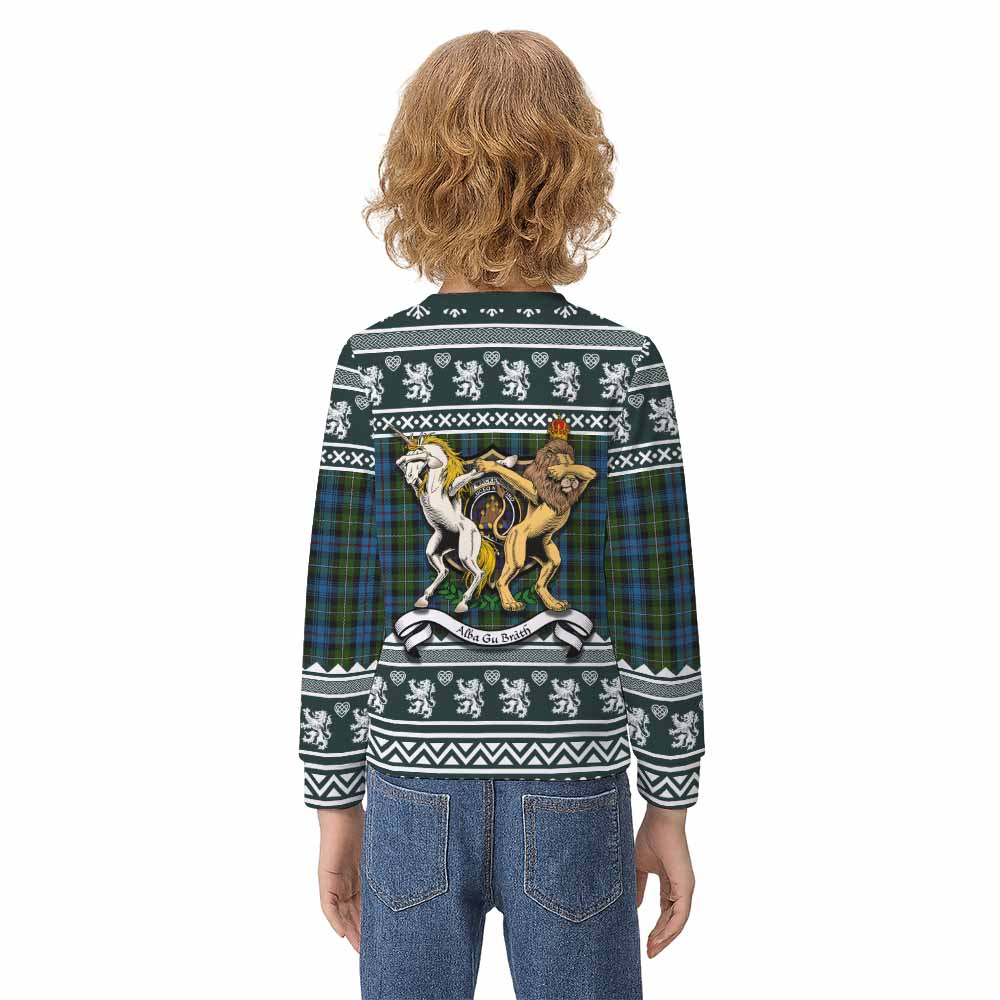 Mackenzie (Mckenzie) Clan Tartan Crest Christmas Kid Ugly Sweatshirt Coat of Arms Funny Style - Tartan Vibes Clothing