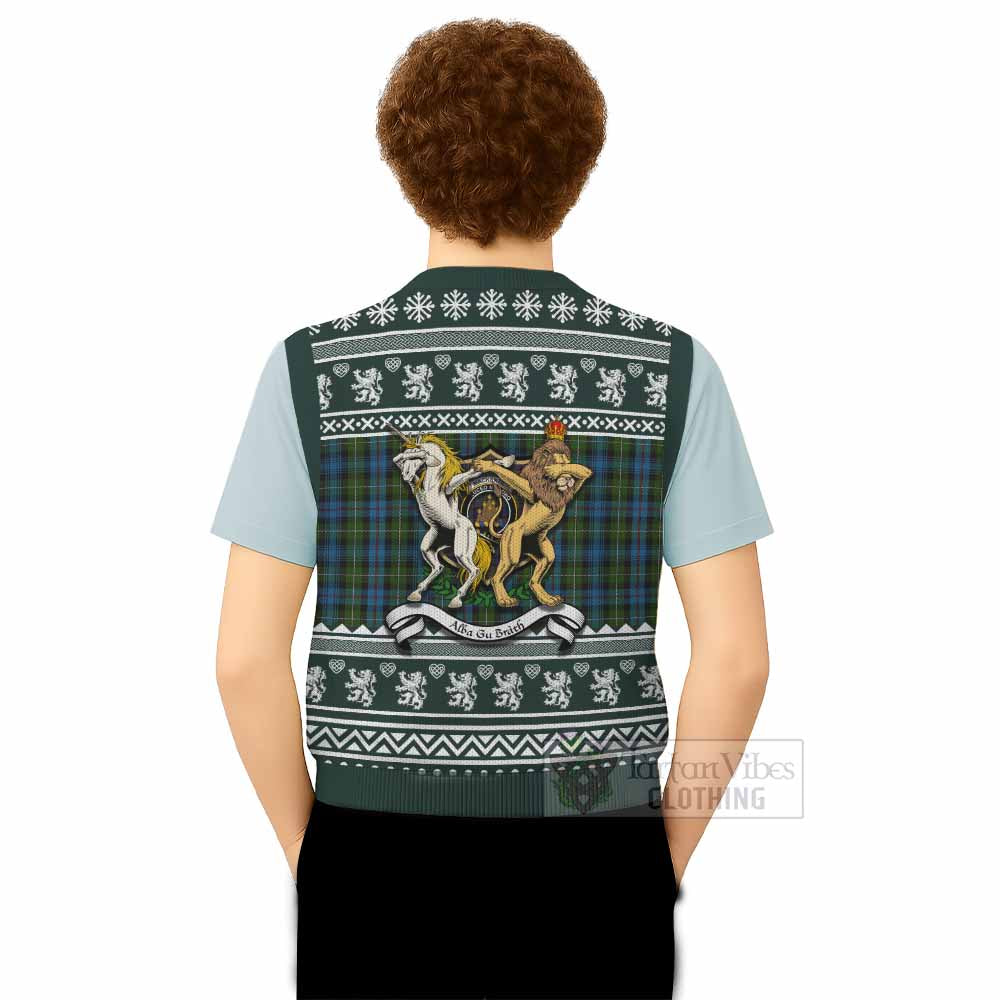 Mackenzie (Mckenzie) Clan Tartan Crest Christmas Knitted V-Neck Vest Coat of Arms Funny Style - Tartan Vibes Clothing