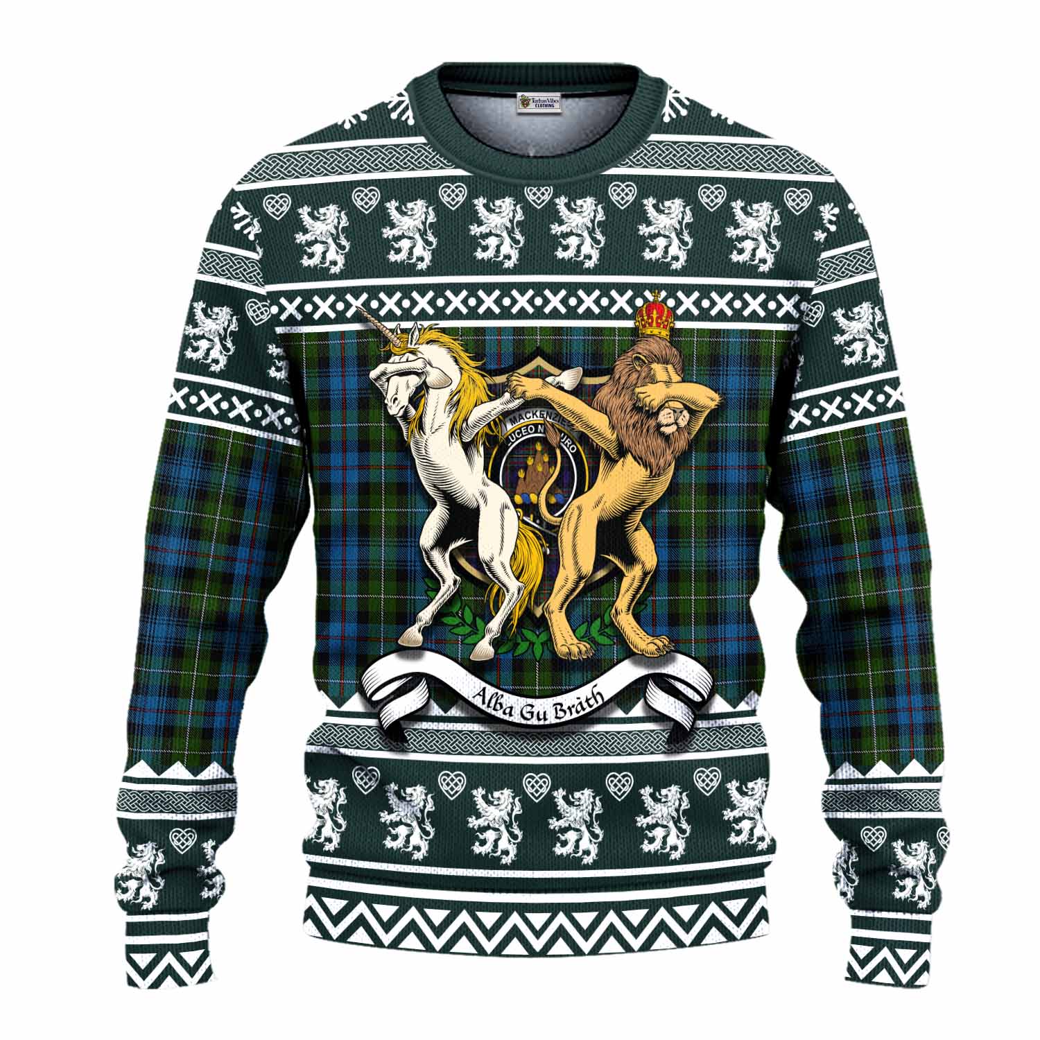 Mackenzie (Mckenzie) Clan Tartan Crest Christmas Ugly Sweater Coat of Arms Funny Style - Tartan Vibes Clothing