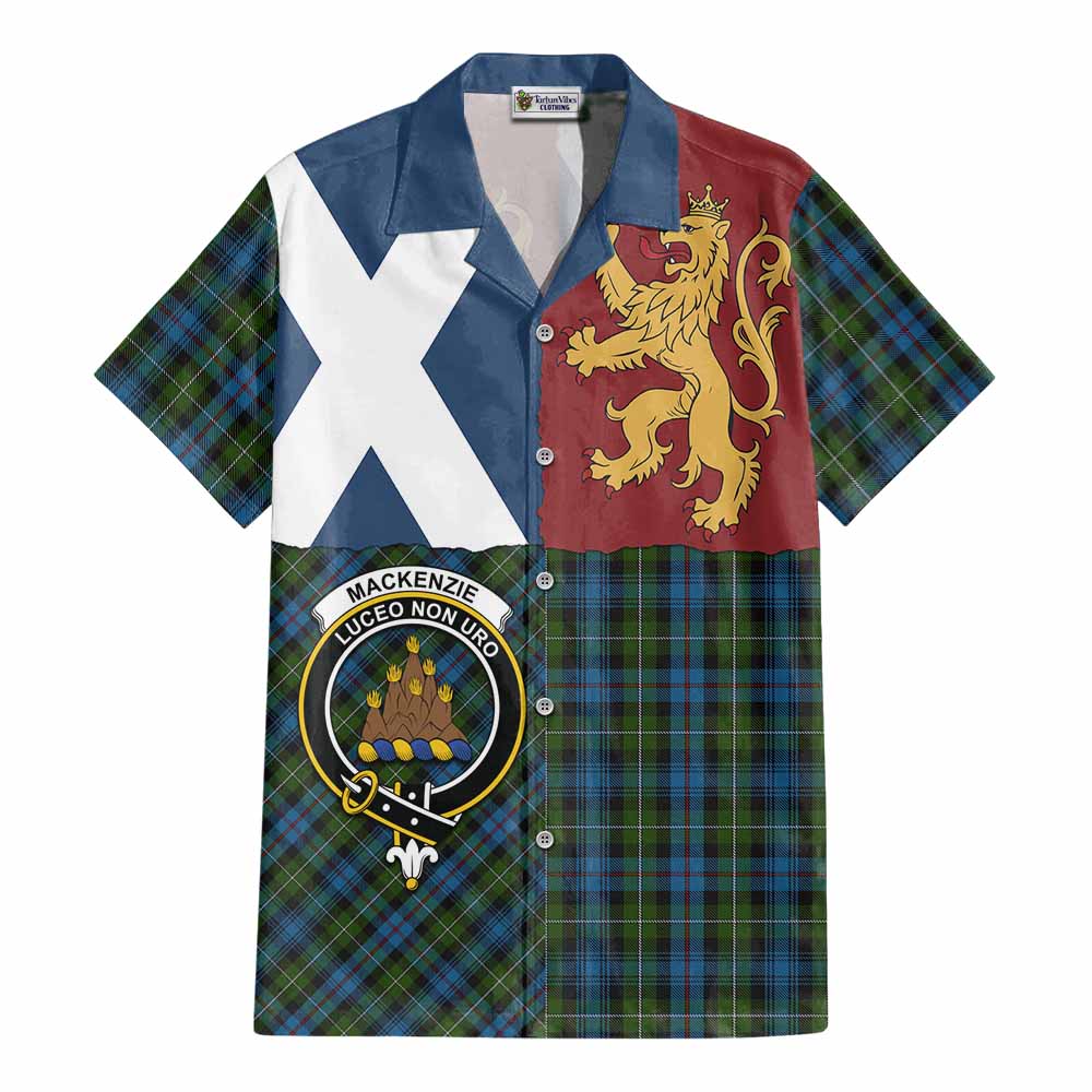 Mackenzie (Mckenzie) Crest Tartan Cotton Hawaiian Shirt with Lion Rampant Saltire Style - Tartan Vibes Clothing