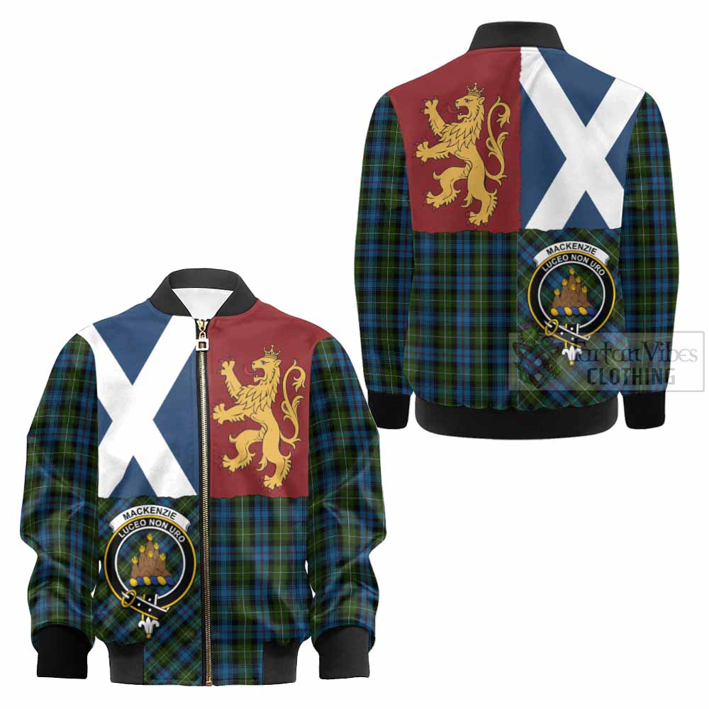 Mackenzie (Mckenzie) Crest Tartan Kid Bomber Jacket with Lion Rampant Saltire Style - Tartan Vibes Clothing