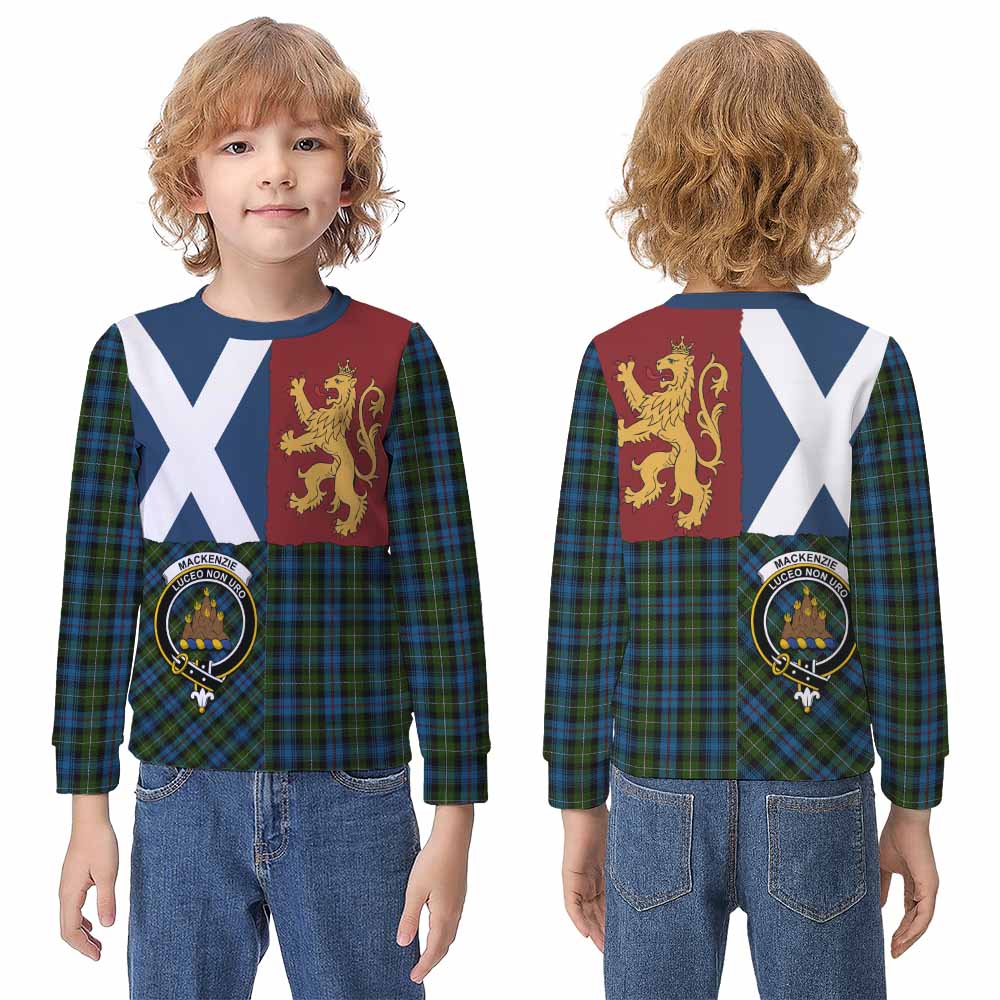 Mackenzie (Mckenzie) Crest Tartan Kid Knitted Sweatshirt with Lion Rampant Saltire Style - Tartan Vibes Clothing