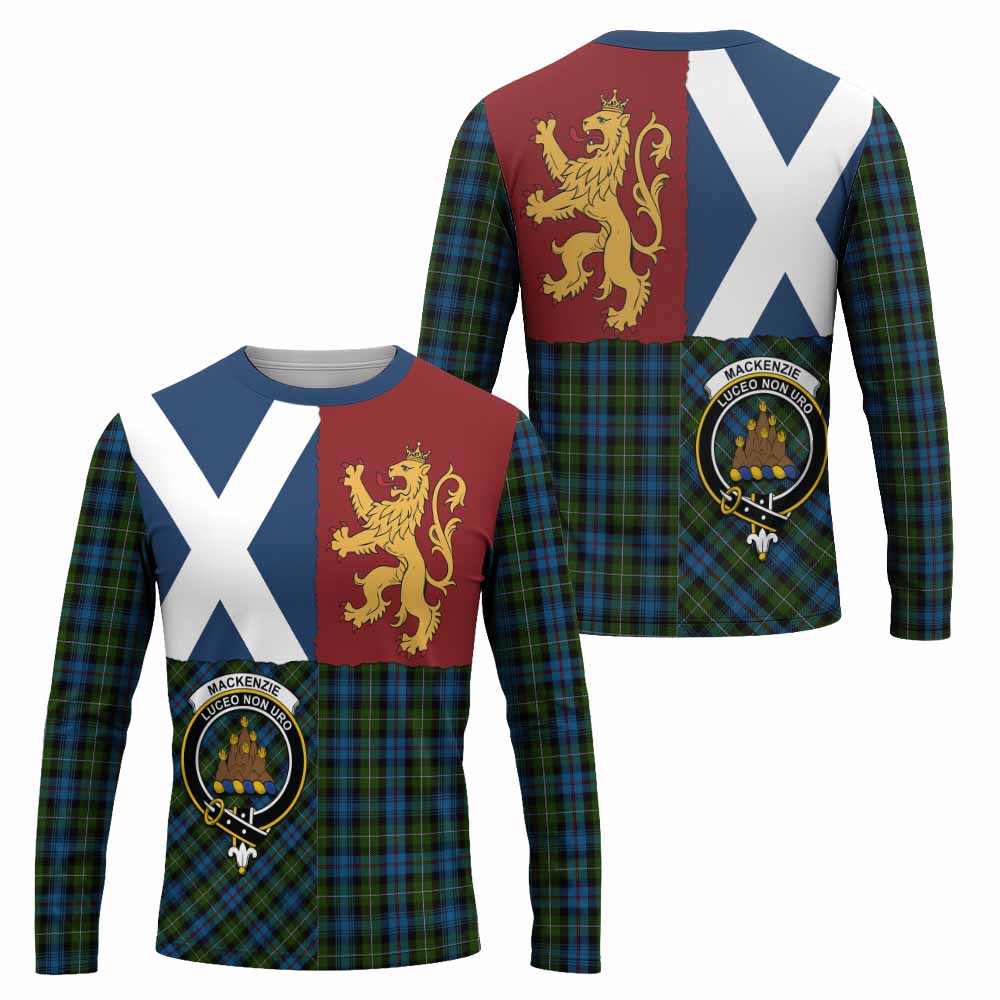 Mackenzie (Mckenzie) Crest Tartan Long Sleeve T-Shirt with Lion Rampant Saltire Style